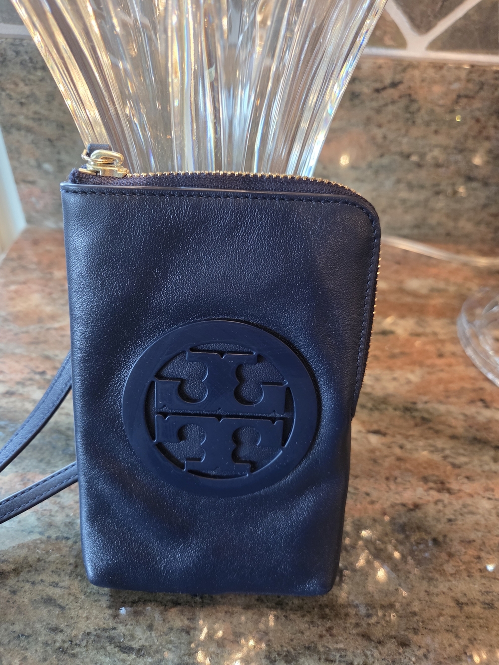 Tory Burch Navy Leather Zip Essentials Shoulder Bag
